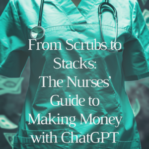 green nurse scrubs with a stethoscope around the neck with money floating in the background